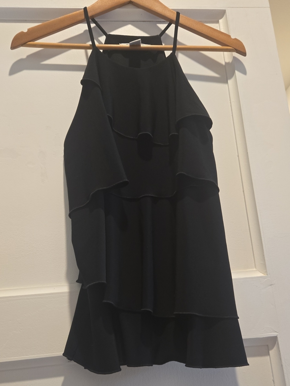 White House Black Market Black Ruffled Tier Top